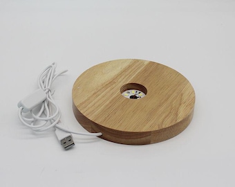 Base redonda de madera para luz nocturna DIY de 15 cm / 6 pulgadas, compatible con cristal, resina, acrílico y otras técnicas artísticas. Carga mediante cable USB. Recargable.