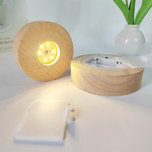 Round DIY Wood Night Light Base Light Base for Crystal Art,Resin art ,Acrylic Art... Battery Power but Not inlcuded