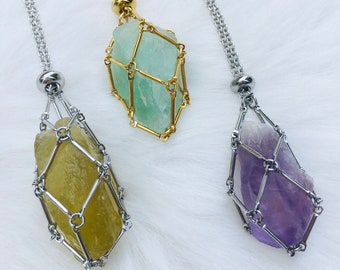 Collier en alliage de 75 cm / 30 pouces avec porte-cage en pierre, pour pierres de cristal, pierre brute de quartz, cordon de collier pendentif - Grande taille