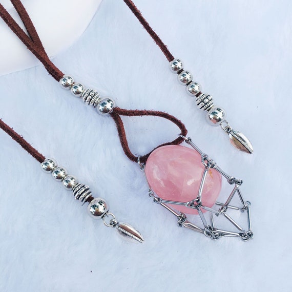 Posmia Design Leather Adjustable Size Necklace With Stone Cage