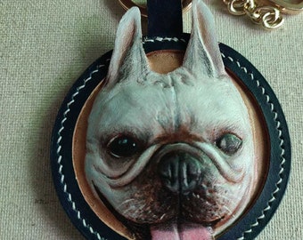 Made to Order - Round Design 3D Carving&Painting Pet Memorial Personalized Gift for Dog/Cat Pet Leather Engraving Keychain /Bag Pendant
