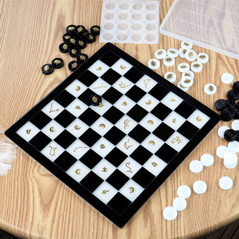 Draughts Silicone Resin Mold ,draughts Board Game Resin Mould, Checkers ...