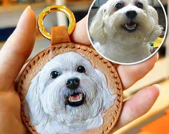 Made to Order - 3D Leather Carving&Painting Pet Memorial Keychain Personalized Gift for Dog/Cat Pet Leather Engraving Keychain /Bag Pendant