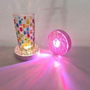 Base de luz nocturna de madera con diseño de ondas de agua, diseño redondo, para arte de cristal, artesanía de resina, accesorio de molde de resina - Carga recargable