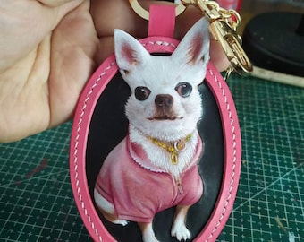 Made to Order Extra Large Full Body / Multiple Leather Carving&Painting Pet Memorial Personalized Gift for Pet Engraving Keychain / Pendant