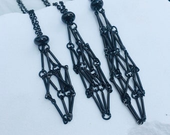 S/M/L Black Color Stainless Steel Necklace with Stone Cage Holder, for crystal stones, Quartz Raw Stone