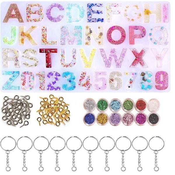 Capital A-Z Letter 0-9 Number Mold Silicone Resin Mold , Letters  Mould,  DIY Craft , Letter NUmber charms Pendants molds with Key chains