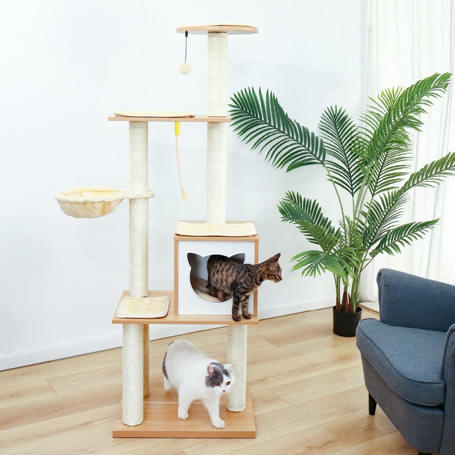 Tall Luxury Modern Wooden Cat Tree with Cat Cave Wood Cat Etsy