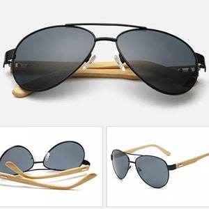 Aviator Sunglasses with UV400 lenses and the bamboo wood sunglasses frame with bamboo case