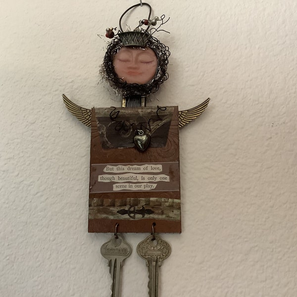 Found object, mixed media, Dangling Darling, unique gift, tree ornament