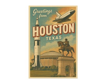 Postcards, Retro Houston Texas Souvenir Travel Cards -Art Prints, Collectibles
