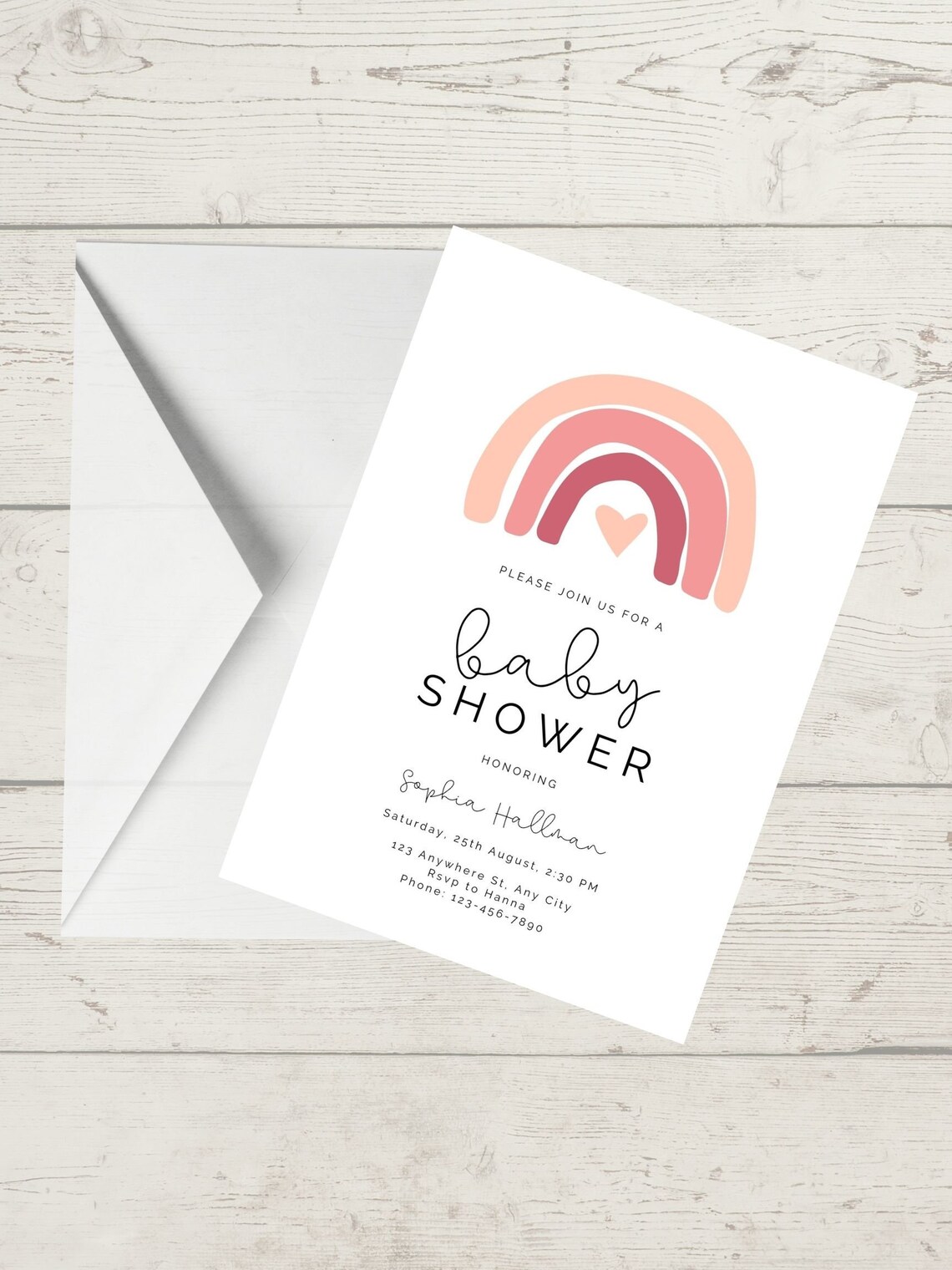 BOHO Baby Shower Rainbow Baby Shower Invitation, Boho Pink Rainbow Baby