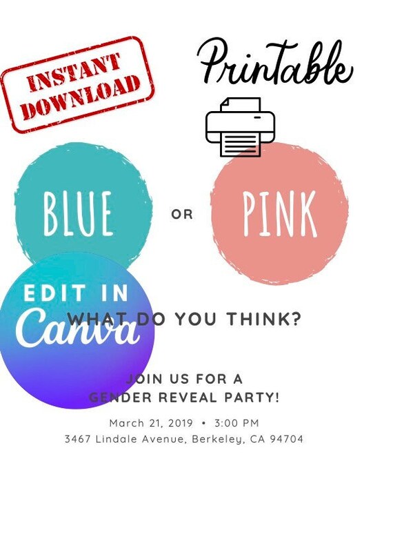 Gender Reveal Invitation Gender Reveal Invitation Digital Etsy