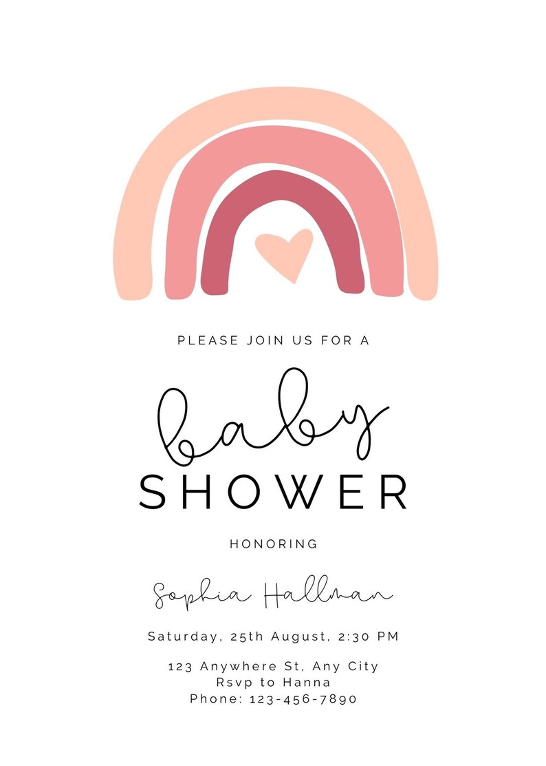 BOHO Baby Shower Rainbow Baby Shower Invitation, Boho Pink Rainbow Baby