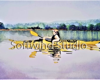 Yellow Kayak Painting Watercolor Painting