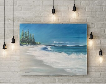 Crashing Waves Oil Painting, Caloundra Beach Scene (Digital Download)