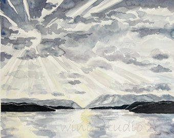 Smith Mountain Lake Sunrise Square Watercolor