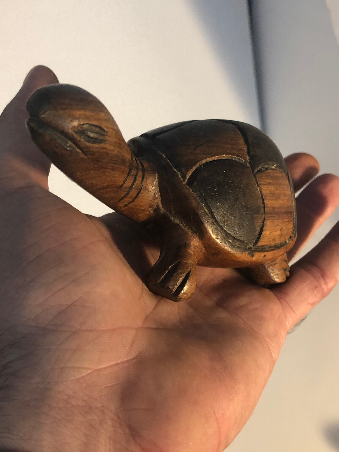 Hand Carved Vintage Turtle Real Wood Art Etsy