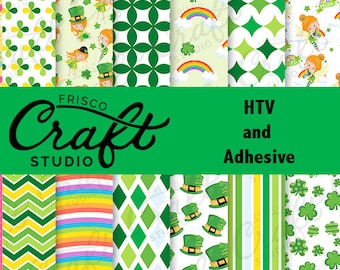 Pattern Vinyl, Shamrock, HTV, Printed Vinyl, Adhesive Outdoor Vinyl, Heat Transfer Vinyl, Iron On Vinyl, Green, Lucky, St. Patty's Fairies