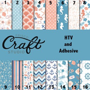 May include: A set of 16 digital paper designs featuring a nautical theme. The designs include seahorses, anchors, seashells, starfish, and stripes in shades of blue, pink, and white.