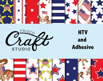 Pattern Vinyl, 4th of July, HTV, Printed Vinyl, Adhesive Outdoor Vinyl, Heat Transfer Vinyl, Iron On Vinyl, Independence, Stars and Stripes