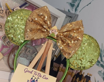 Tinkerbell Fairy Butterfly Disney Minnie and Mickey Inspired Mouse Style Ears Headband Sparkly Sequin Green Gold