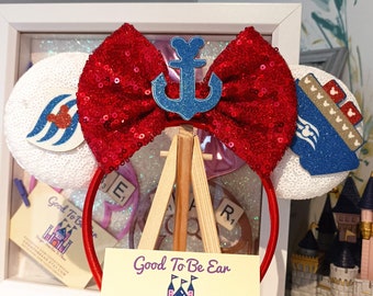 Cruise Disney Minnie and Mickey Inspired Mouse Style Ears Headband Sparkly Sequin White Blue Red
