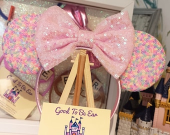 Pink Confetti Disney Minnie and Mickey Inspired Mouse Style Ears Headband Sparkly Sequin