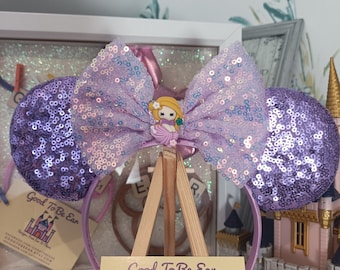 Rapunzel Princess Disney Minnie and Mickey Inspired Mouse Style Ears Headband Sparkly Sequin Lilac Purple Iridescent