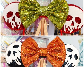 Poison Apple Ghost Disney Minnie and Mickey Inspired Mouse Style Ears Headband Sparkly Sequin Red Green White Black Orange