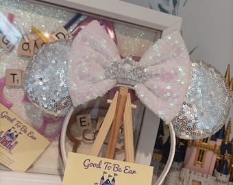 Silver Crown Princess Disney Minnie and Mickey Inspired Mouse Style Ears Headband Sparkly Sequin Silver White