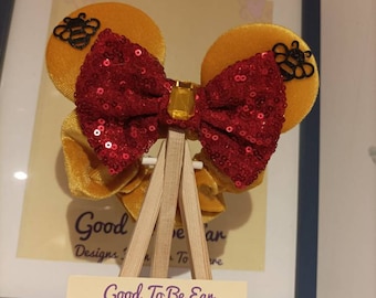 Winnie Pooh Disney Minnie and Mickey Inspired Mouse Style Ears Scrunchie Hair Tie Bobble Sparkly Sequin Yellow Red Black