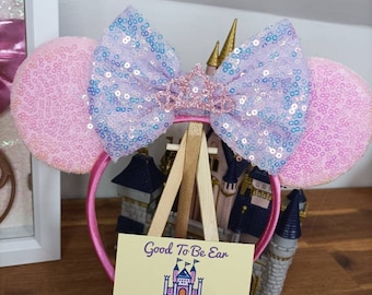 Pink Lilac Princess Crown Disney Minnie and Mickey Inspired Mouse Style Ears Headband Sparkly Sequin