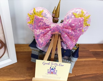 Rapunzel Princess Disney Minnie and Mickey Inspired Mouse Style Ears Scrunchie Hair Tie Bobble Sparkly Sequin Lilac Pink Gold
