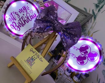 Birthday Age Celebration Disney Minnie and Mickey Inspired Light Mouse Ears Headband - Disney World Magic Kingdom Princess *Varied Colours*