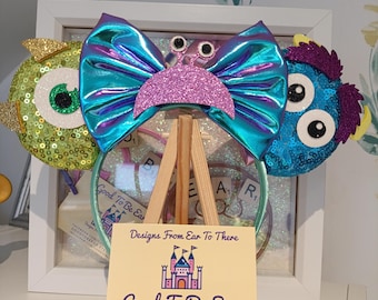 Monsters Mike Sully Disney Minnie and Mickey Inspired Mouse Style Ears Headband Sparkly Sequin Blue Green Purple