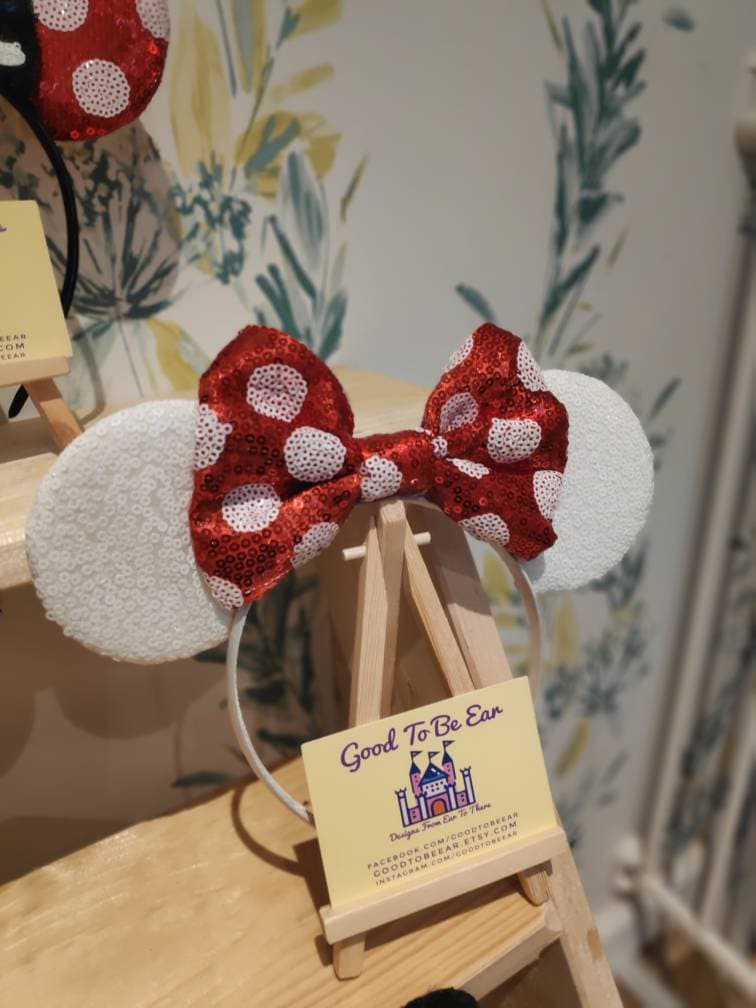Disney Parks Celebration Minnie Ears White Sequins Red Polka Dots Headband 2025 Headband Disney. Parks Celebration Minnie Ear White  main image 3