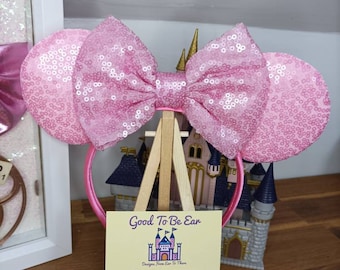 Pink Princess Disney Minnie and Mickey Inspired Mouse Style Ears Headband Sparkly Sequin Princess