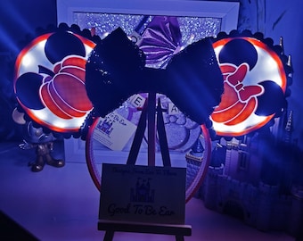Halloween Pumpkin Light Disney Minnie and Mickey Inspired Mouse Ears Headband Sparkly Sequin - Magic Kingdom Scary Party Black Orange White