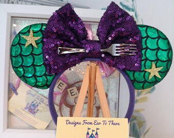 Ariel Little Mermaid Princess Disney Minnie and Mickey Inspired Mouse Style Ears Headband Sparkly Sequin Green Purple Gold