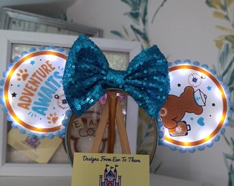 Duffy Mickey Bear Disney Minnie and Mickey Light Inspired Mouse Ears Headband Sparkly Sequin - Blue White Brown