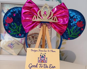Princess Anna Frozen Disney Minnie and Mickey Inspired Mouse Style Ears Headband Sparkly Sequin Blue Pink Gold