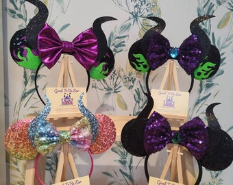 Maleficent Fairy Disney Minnie and Mickey Inspired Mouse Style Ears Headband Sparkly Sequin Purple Black Green Blue Rainbow Ombre