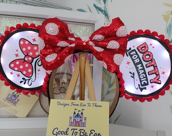 Polka Dot Classic Bow Disney Minnie and Mickey Light Inspired Mouse Ears Headband Sparkly Sequin - Black White Red