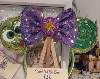 Sidekick Pascal Chameleon Disney Minnie and Mickey Inspired Mouse Style Ears Headband Sparkly Sequin Green Purple Lilac Sun