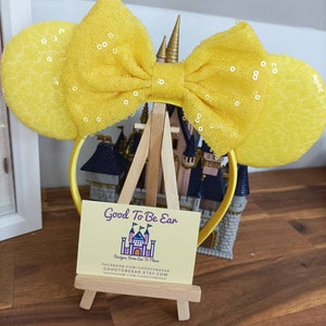 Spring Yellow Disney Minnie and Mickey Inspired Mouse Style Ears Headband Sparkly Sequin