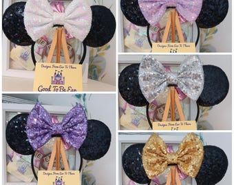 Classic Black White Gold Silver Purple Lilac Disney Minnie and Mickey Inspired Mouse Style Ears Headband Sparkly Sequin