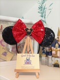 Classic Black Red Disney Minnie and Mickey Inspired Mouse Style Ears Headband Sparkly Sequin