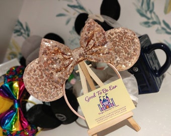 Rose Gold Disney Minnie and Mickey Inspired Mouse Style Ears Headband Sparkly Sequin Princess