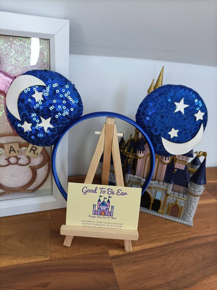 Disney Sorcerer Mickey Silver Glitter Moon & Star Minnie Ears with Navy Bow New Sorcerer main image 4